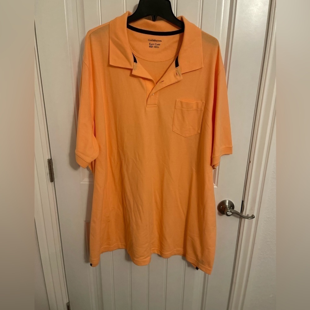 Men's XLT short sleeve polo Croft Barrow peach,‎ easy care, pocket NWOT